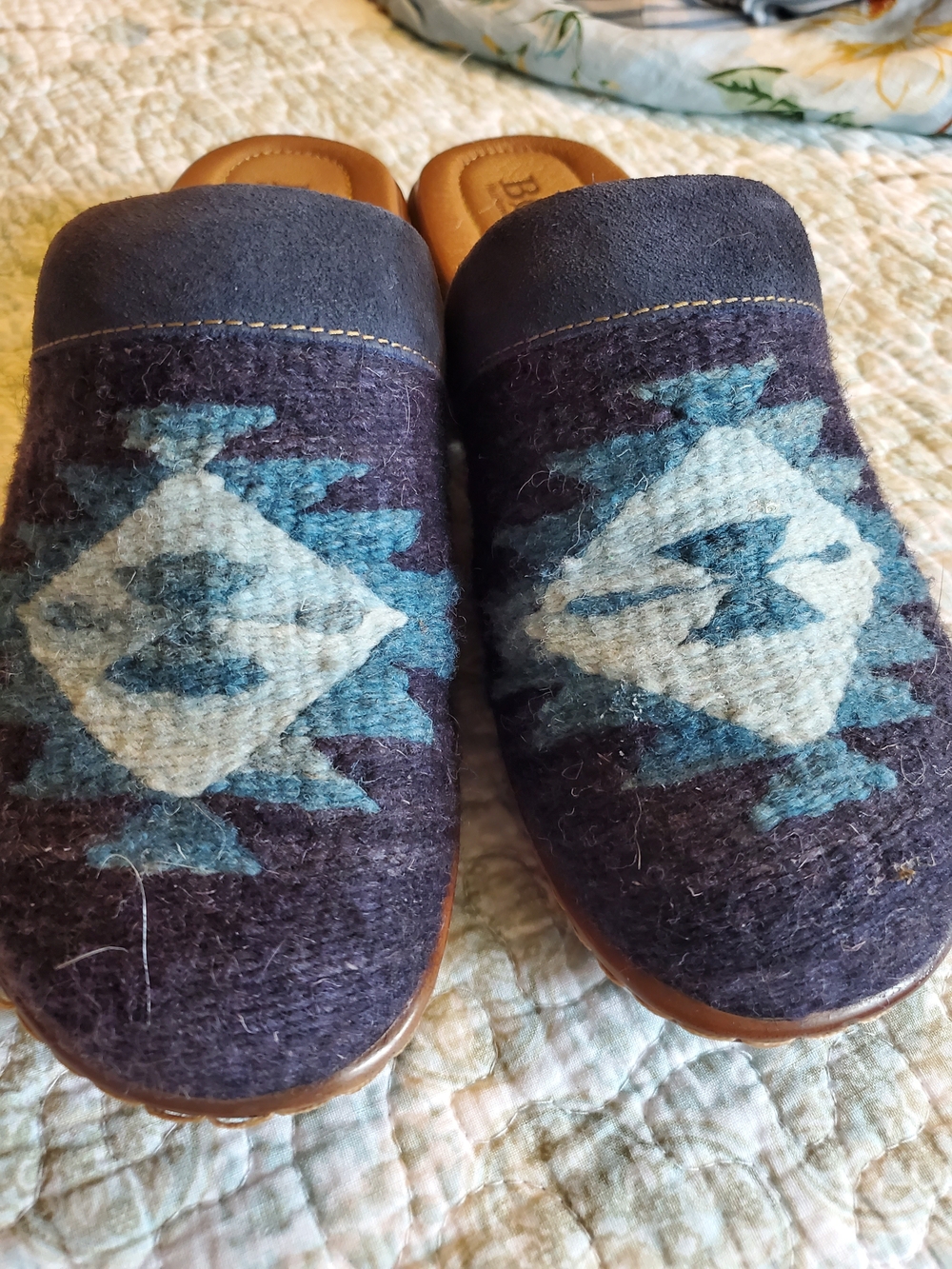 Wool-Blend Navy & Teal Slip-On Women's Clog - Picture 6 of 8